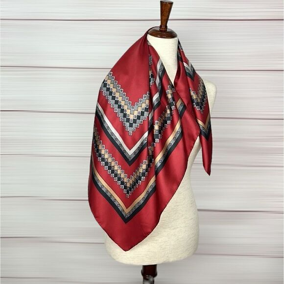 Red Silk Square Scarf by Golden Camel Hand Printed Hand Rolled - Picture 5 of 12